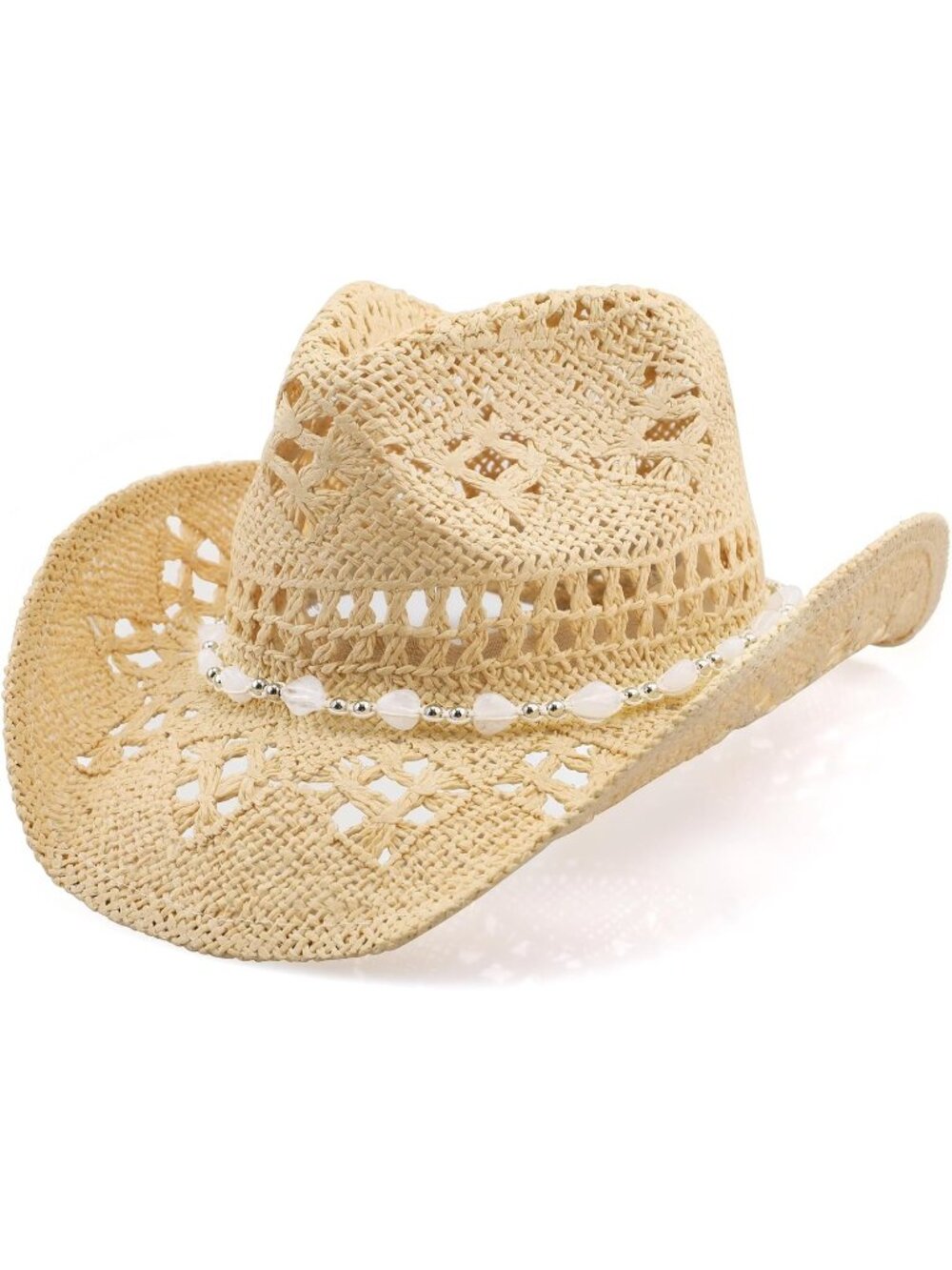 Unisex Beige White Rodeo Synthetic Straw Country Cowboy Western Cowgirl Hat